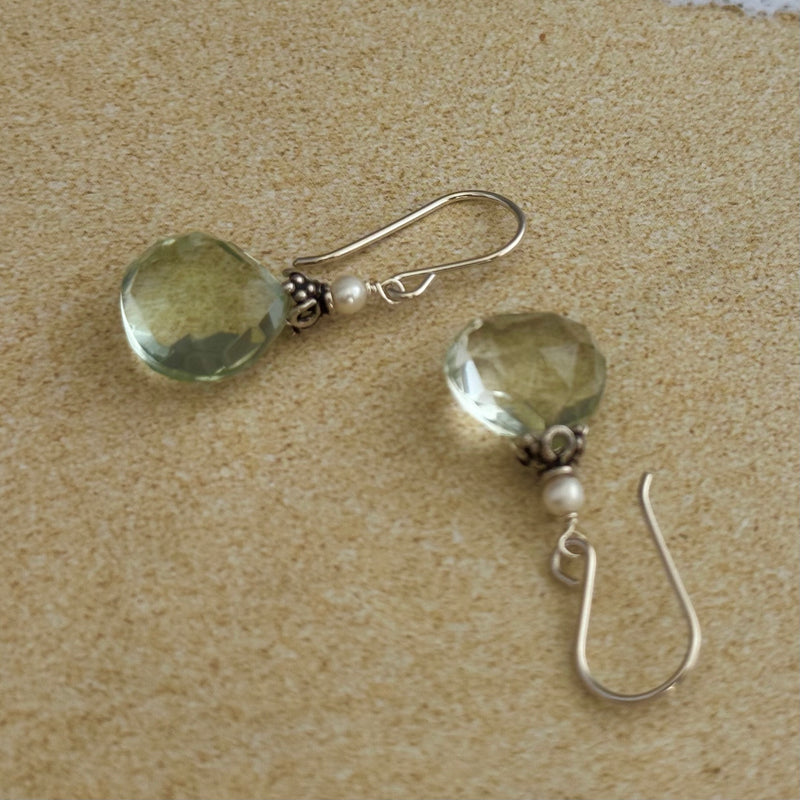 Prasiolite and Freshwater Pearl Earrings in Sterling Silver
