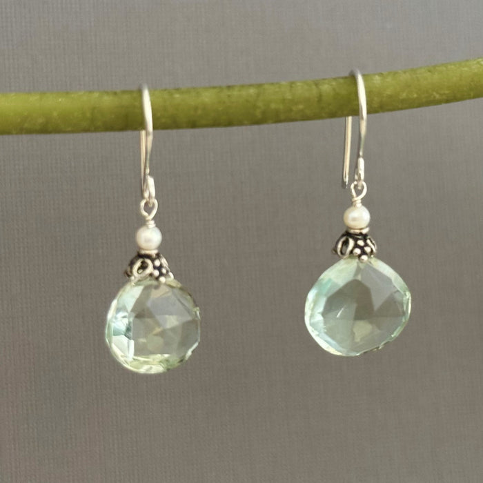 Prasiolite and Freshwater Pearl Earrings in Sterling Silver