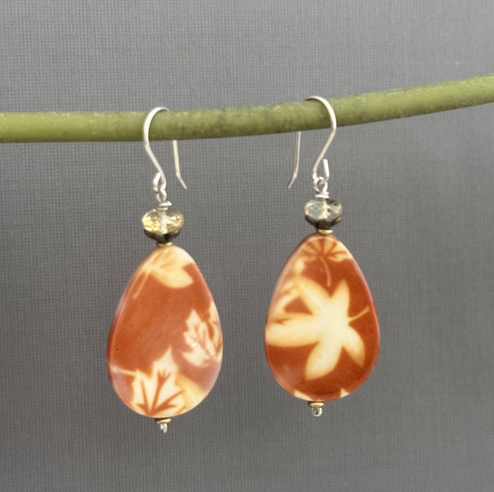 Brown Shell and Citrine Drop Earrings in Sterling Silver