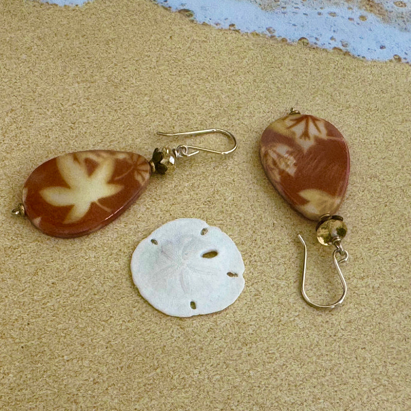 Brown Shell and Citrine Drop Earrings in Sterling Silver