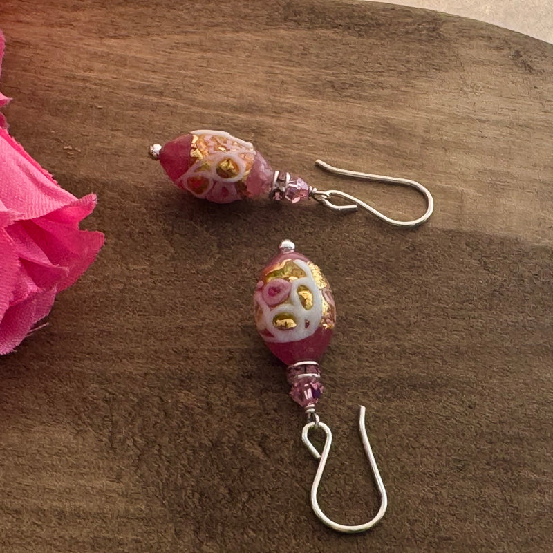 Dark Pink Oval Wedding Cake Earrings in Sterling Silver
