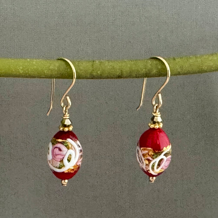 Red Oval Wedding Cake Earrings in 14K Gold Fill