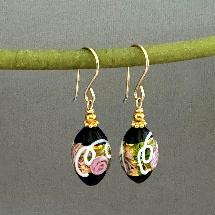 Black Oval Venetian Wedding Cake Earrings