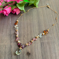 Green Amethyst Multi Gemstone Statement Necklace in 14K Gold Fill