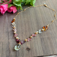 Green Amethyst Multi Gemstone Statement Necklace in 14K Gold Fill