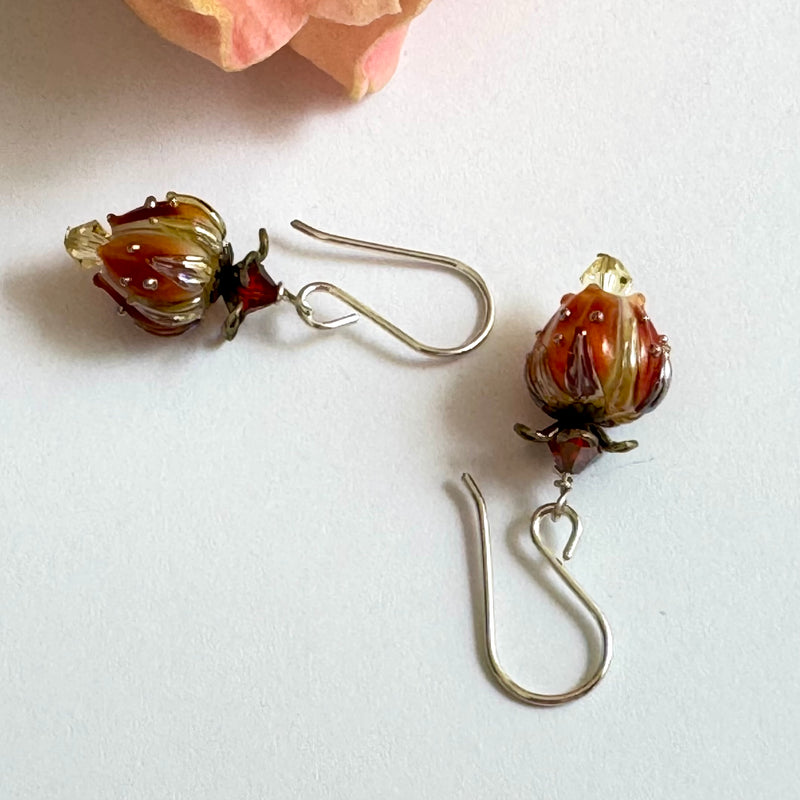 Orange Handmade Lampwork Earrings in Sterling Silver