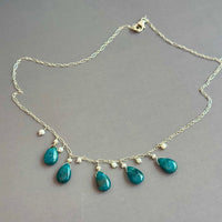 Apatite Briollet and Freshwater Pearl Necklace in Sterling Silver