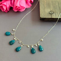 Apatite Briollet and Freshwater Pearl Necklace in Sterling Silver