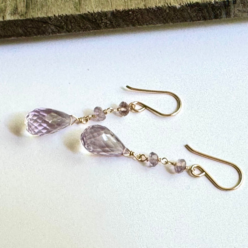 Pink Amethyst Dangle Earrings in 14K Gold Fill