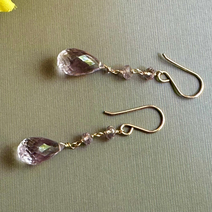 Pink Amethyst Dangle Earrings in 14K Gold Fill