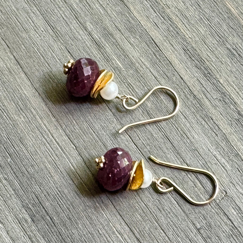 Raw Ruby Rondell Earring in 14K Gold Fill