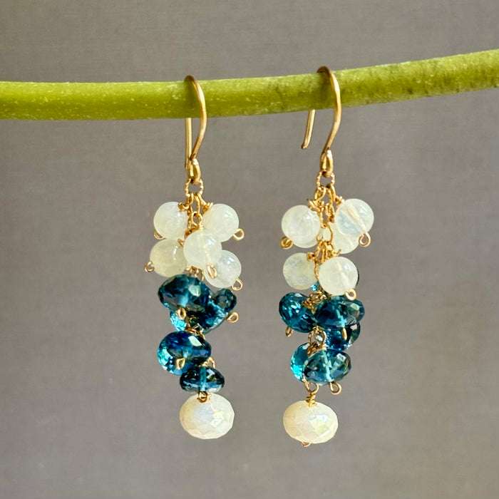 London Blue Topaz and Moonstone Earrings in 14K Gold Fill