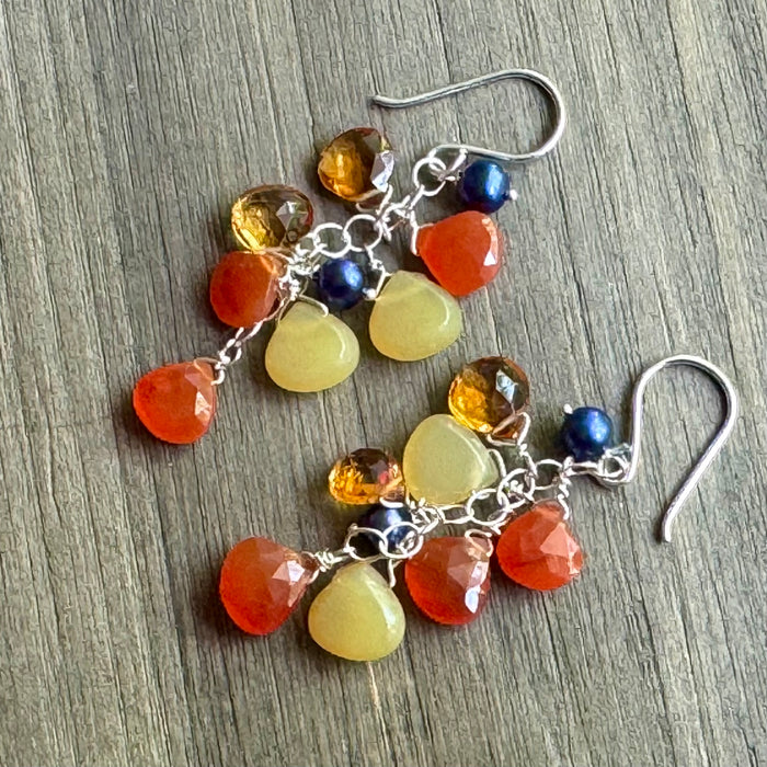 Multi Gemstone Dangle Earrings in Sterling Silver