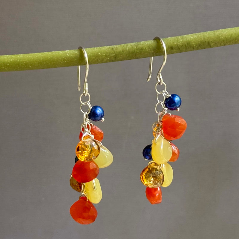 Multi Gemstone Dangle Earrings in Sterling Silver