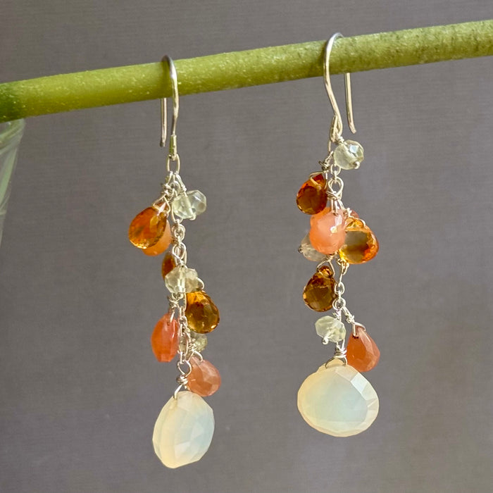 Multi Gemstone Dangle Earrings with Lemon Chalcedony in Sterling Silver
