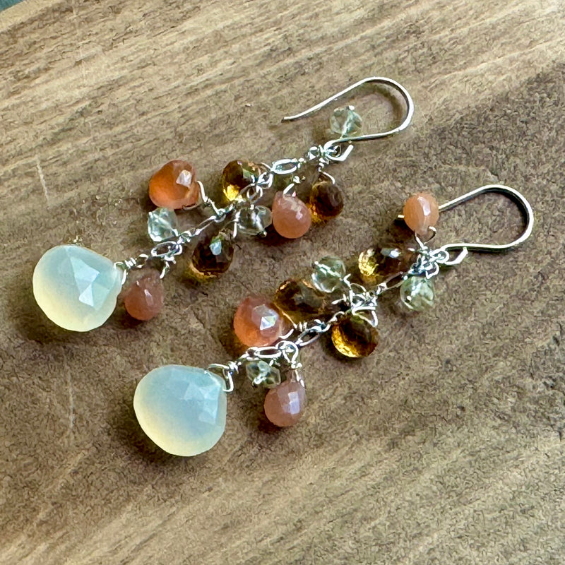 Multi Gemstone Dangle Earrings with Lemon Chalcedony in Sterling Silver