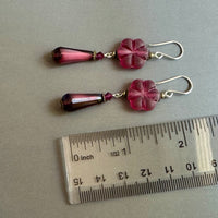 Czech Glass Bright Pink Flower Dangle Earrings in Sterling Silver