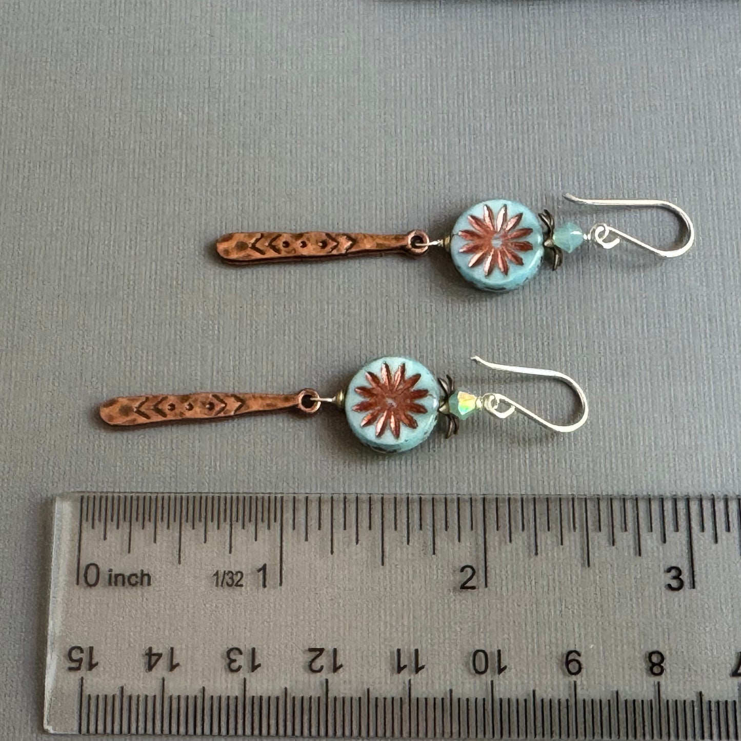 Czech Glass Blue Aster Flower Earrings in Sterling Silver