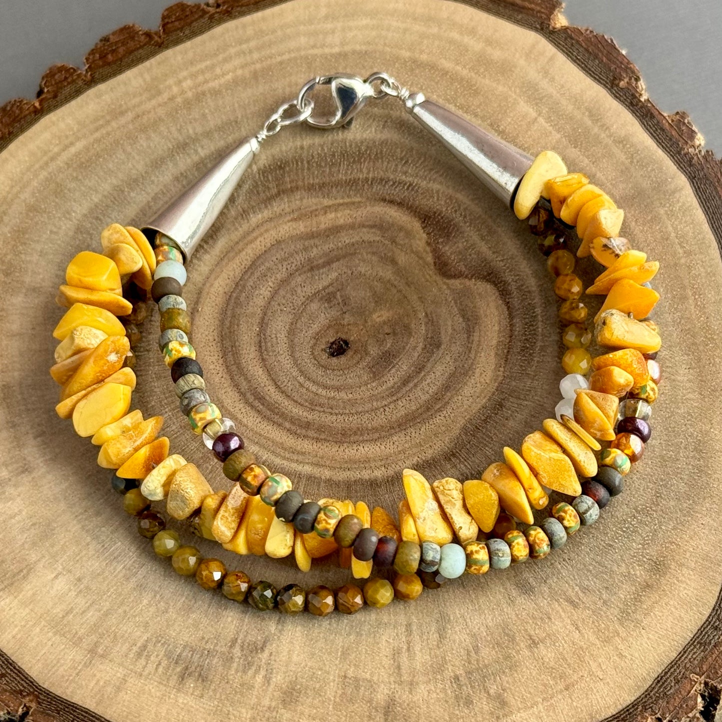 Three Strand Yellow Multi Gemstone Bracelet in Sterling Silver