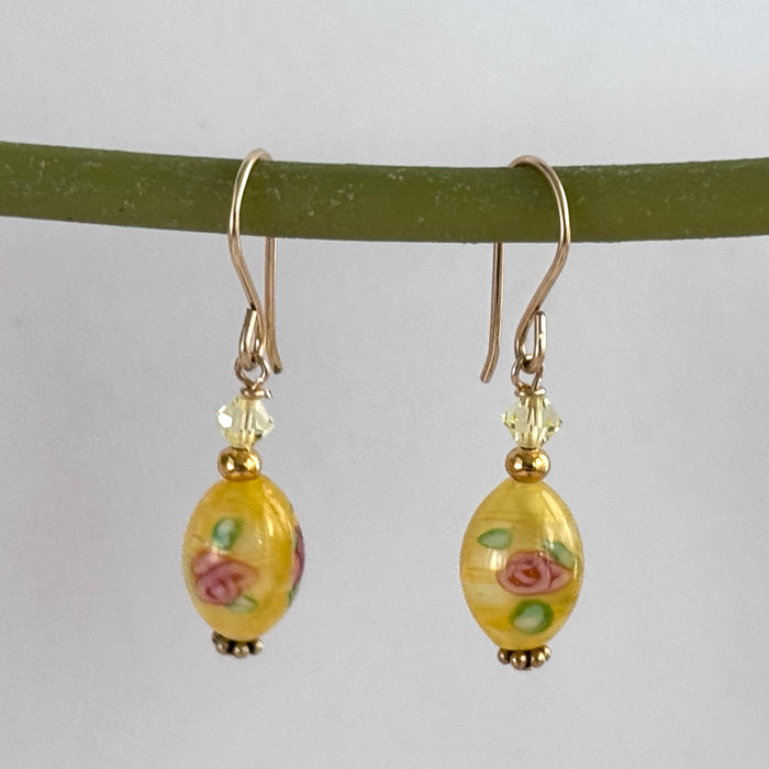 Czech Glass Yellow Lampwork Earrings in 14K Gold Fill SPECIAL PRICE