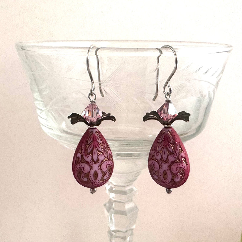 Dark and Light Pink Acrylic Earrings in Sterling Silver