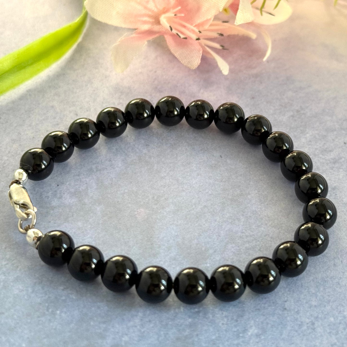 Flower Obsidian Bracelet in Sterling Silver