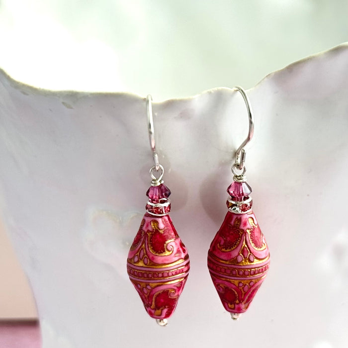 Pink Acrylic Earrings in Sterling Silver