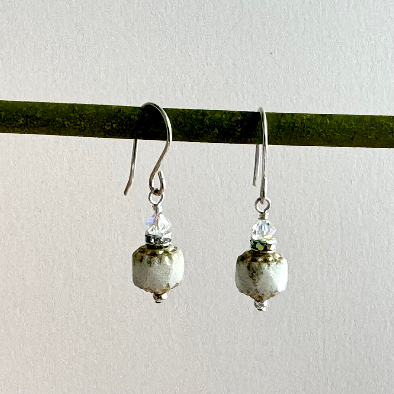 Czech Glass White Cathedral Earrings in Sterling Silver