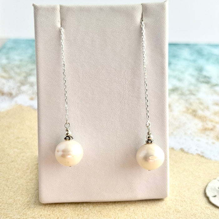 Freshwater Pearl Threader Earrings in Sterling Silver