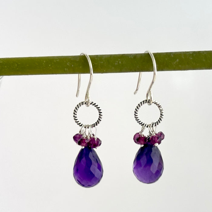 Amethyst and Garnet Earrings in Sterling Silver