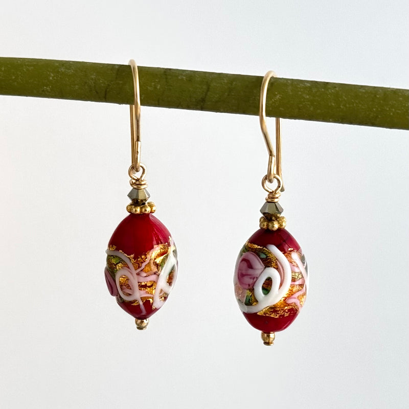 Red Oval Wedding Cake Earrings in 14K Gold Fill