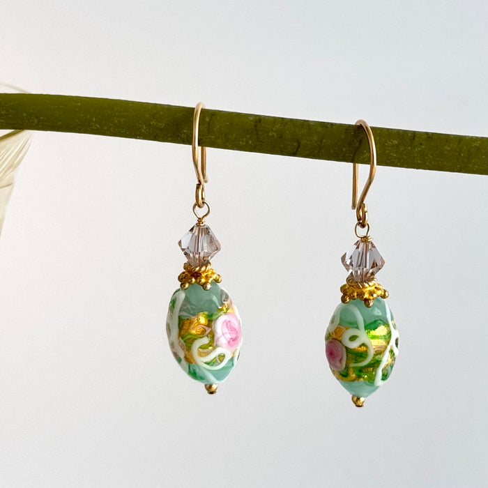 Seafoam Green Wedding Cake Earrings in 14K Gold Fill