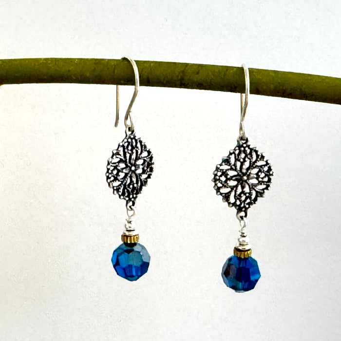 Bright Blue Swarovski Crystal Drop Earrings in Sterling Silver