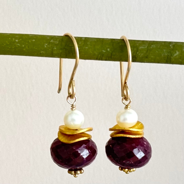 Raw Ruby Rondell Earring in 14K Gold Fill