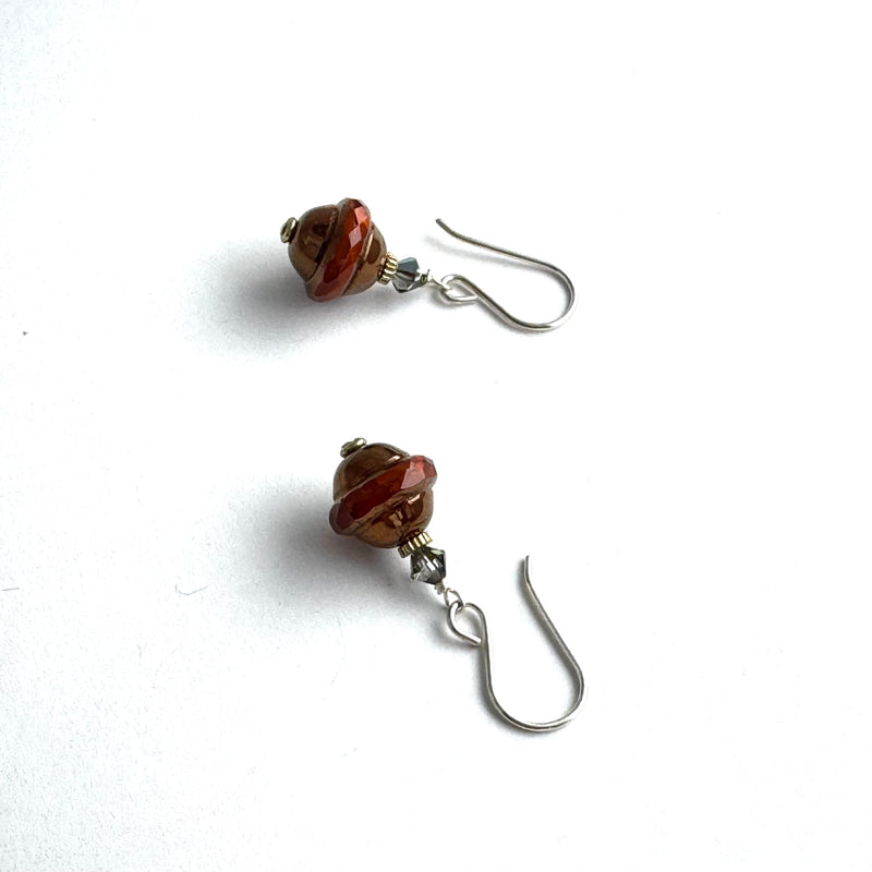 Czech Glass Rust and Copper Saturn Earrings in Sterling Silver