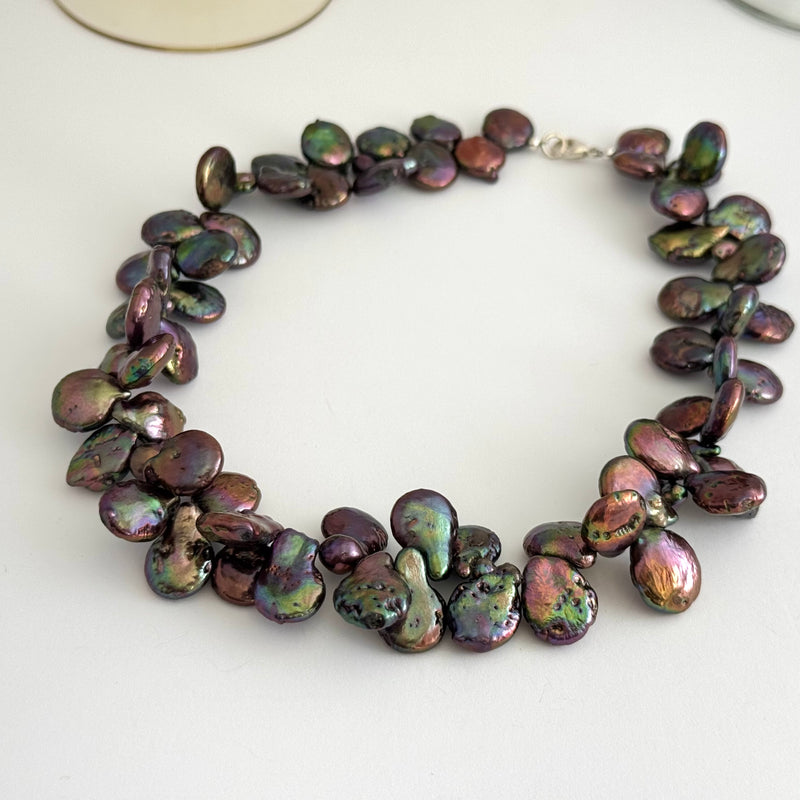 Heavy Iridescent Bronze Baroque Freshwater Pearl Drop Necklace