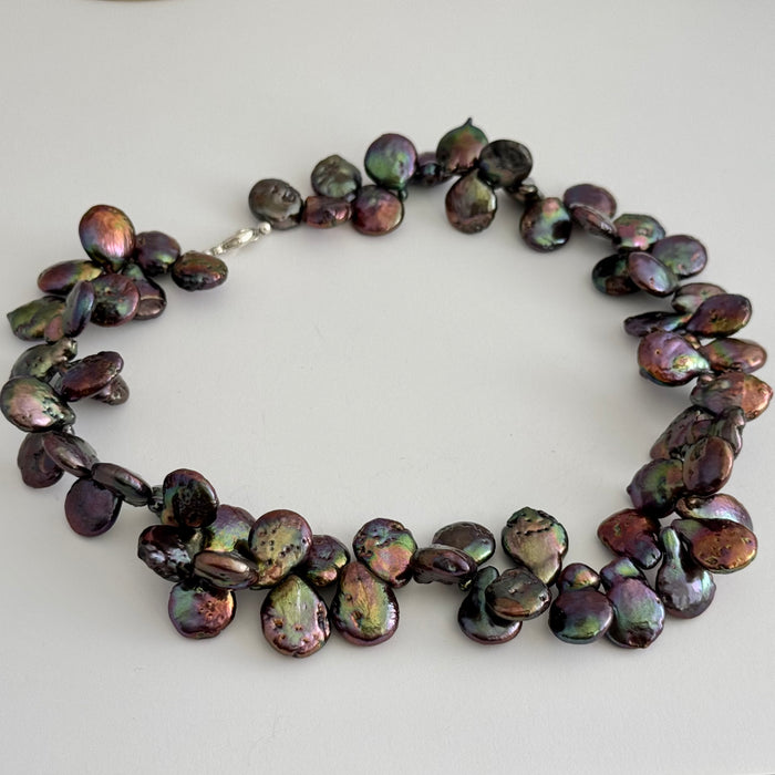 Heavy Iridescent Bronze Baroque Freshwater Pearl Drop Necklace