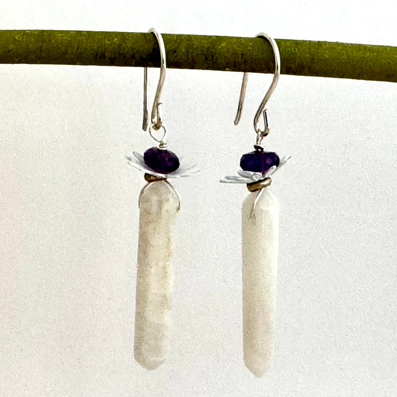 Moonstone and Amethyst Earrings in Sterling Silver