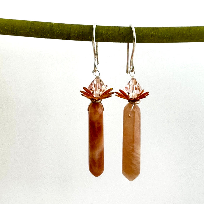 Peach Moonstone Earrings in Sterling Silver