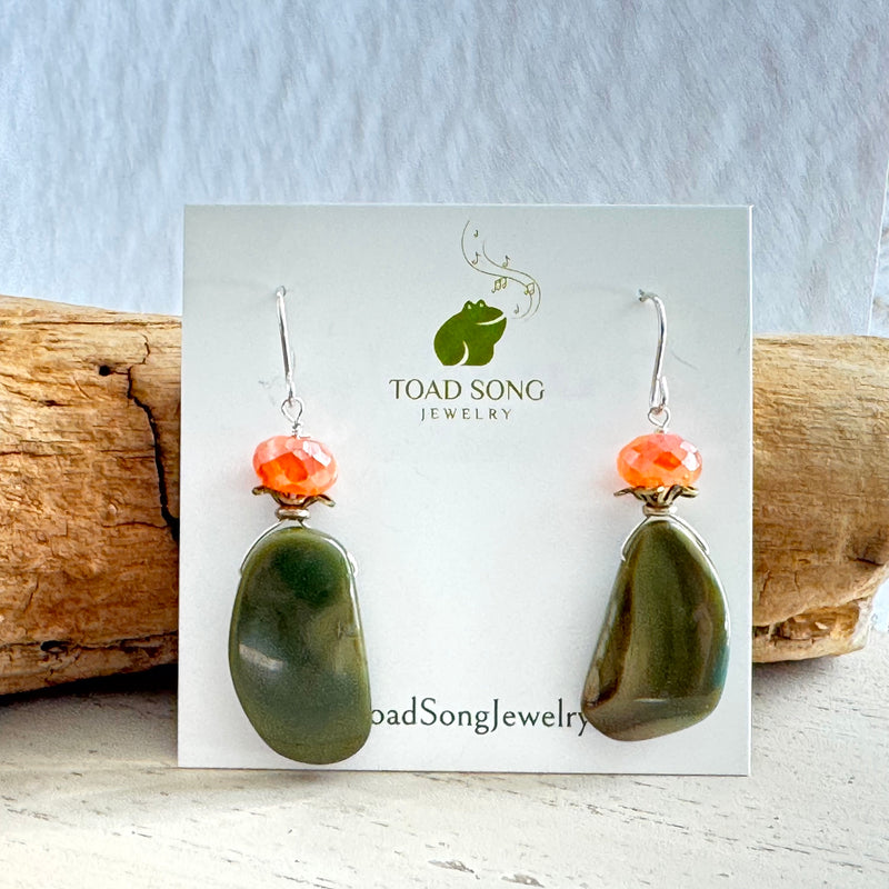 Imperial Jasper and Fire Opal Earrings in Sterling Silver