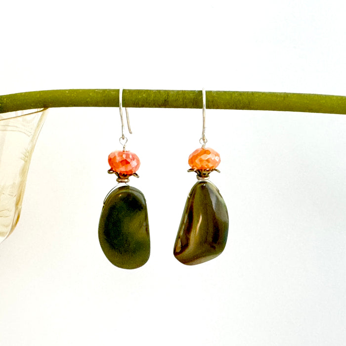 Imperial Jasper and Fire Opal Earrings in Sterling Silver