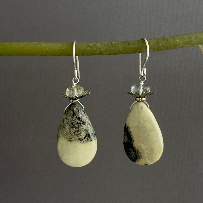 Green Jasper and Prasiolite Earrings in Sterling Silver