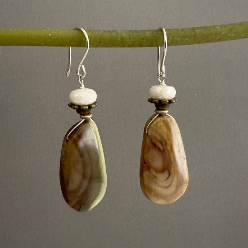 Imperial Jasper and Moonstone Earrings in Sterling Silver