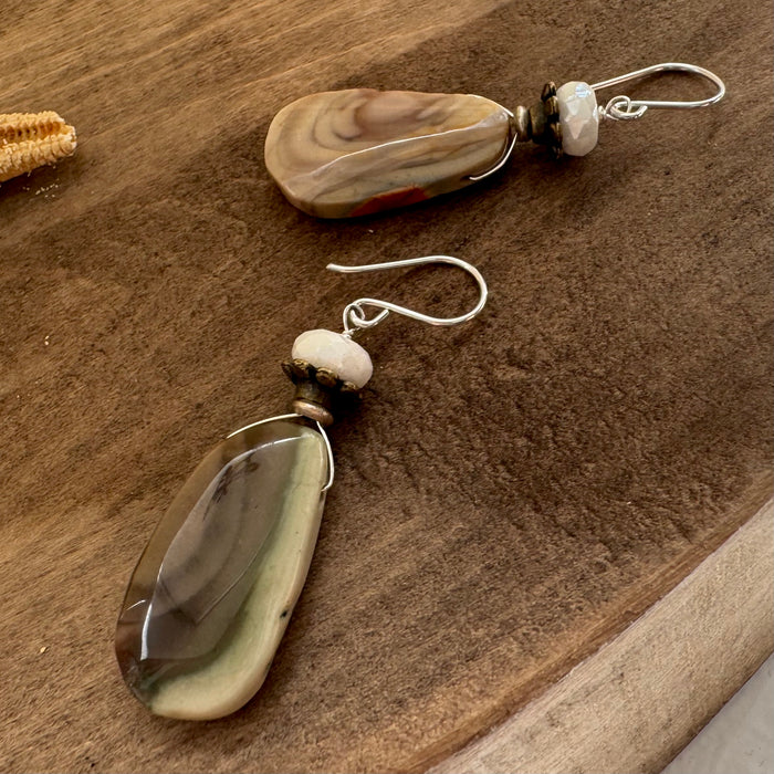 Imperial Jasper and Moonstone Earrings in Sterling Silver