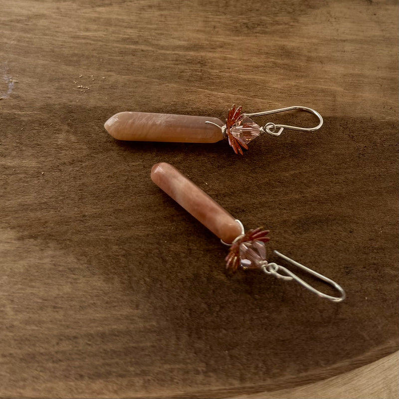 Peach Moonstone Earrings in Sterling Silver