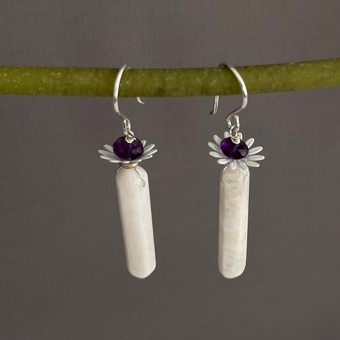 Moonstone and Amethyst Earrings in Sterling Silver
