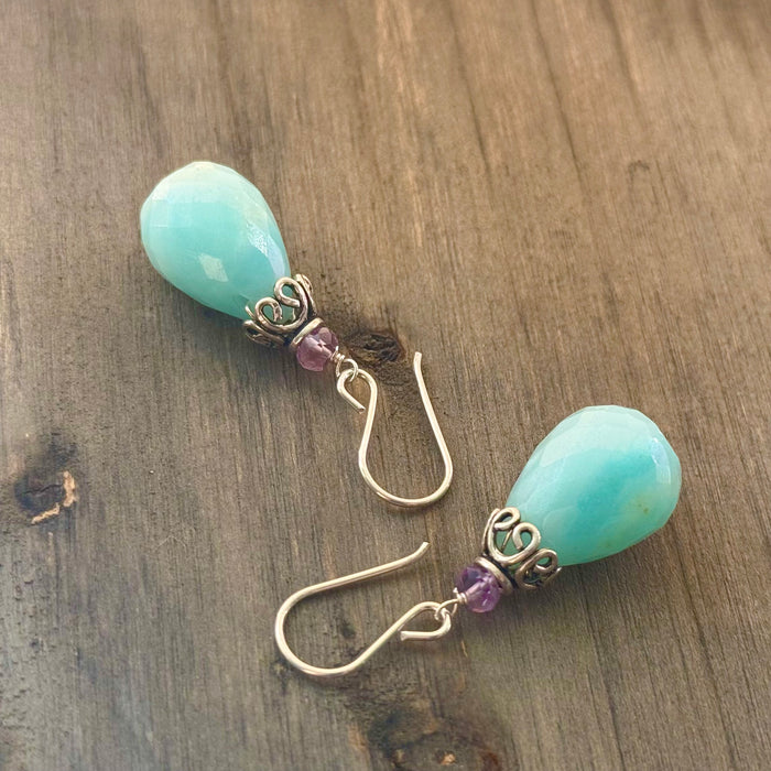 Amazonite and Amethyst Earrings in Sterling Silver