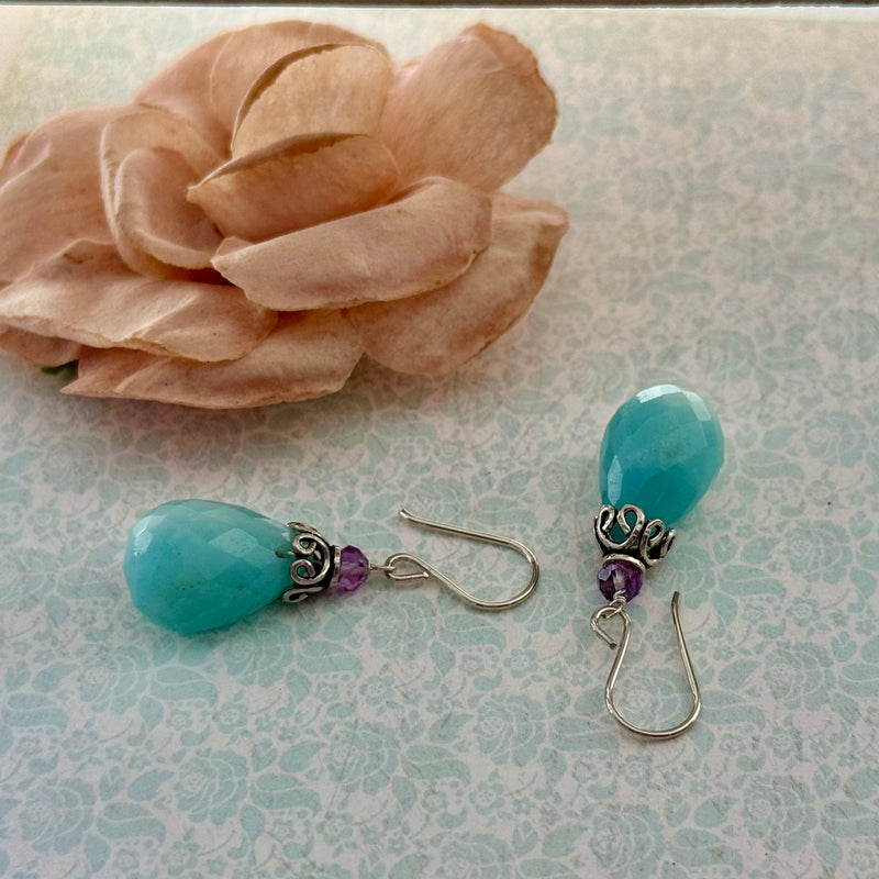 Amazonite and Amethyst Earrings in Sterling Silver