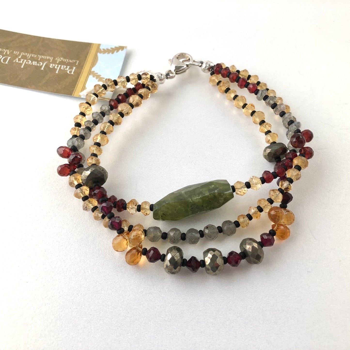 Three Strand Multi Gemstone Bracelet