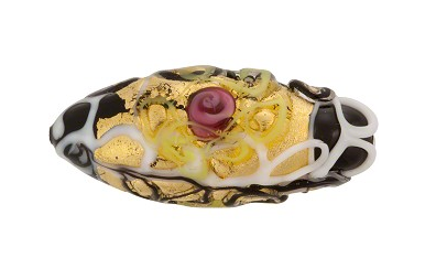 Murano Black Wedding Cake Oval Bead, 35MM